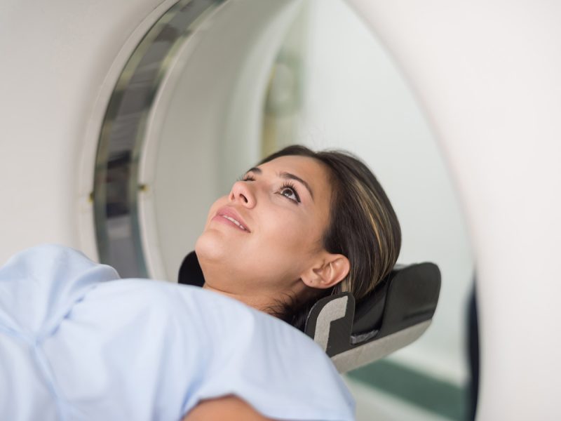 Woman getting a CAT scan